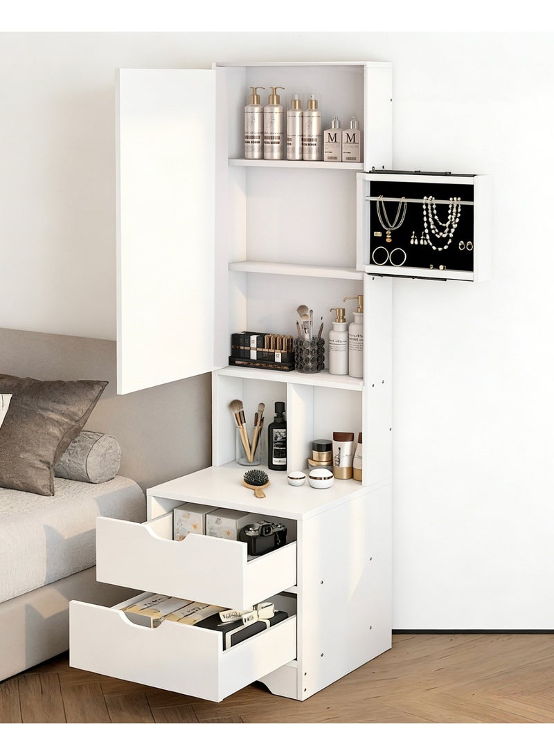 YY-ريشير طاولة تزيين جانبية مع مرآة، طاولة تزيين 40 سم مع رف منزلق للمجوهرات، خزانة تخزين مكياج بأدراج لغرفة النوم المنزلية - Image 4